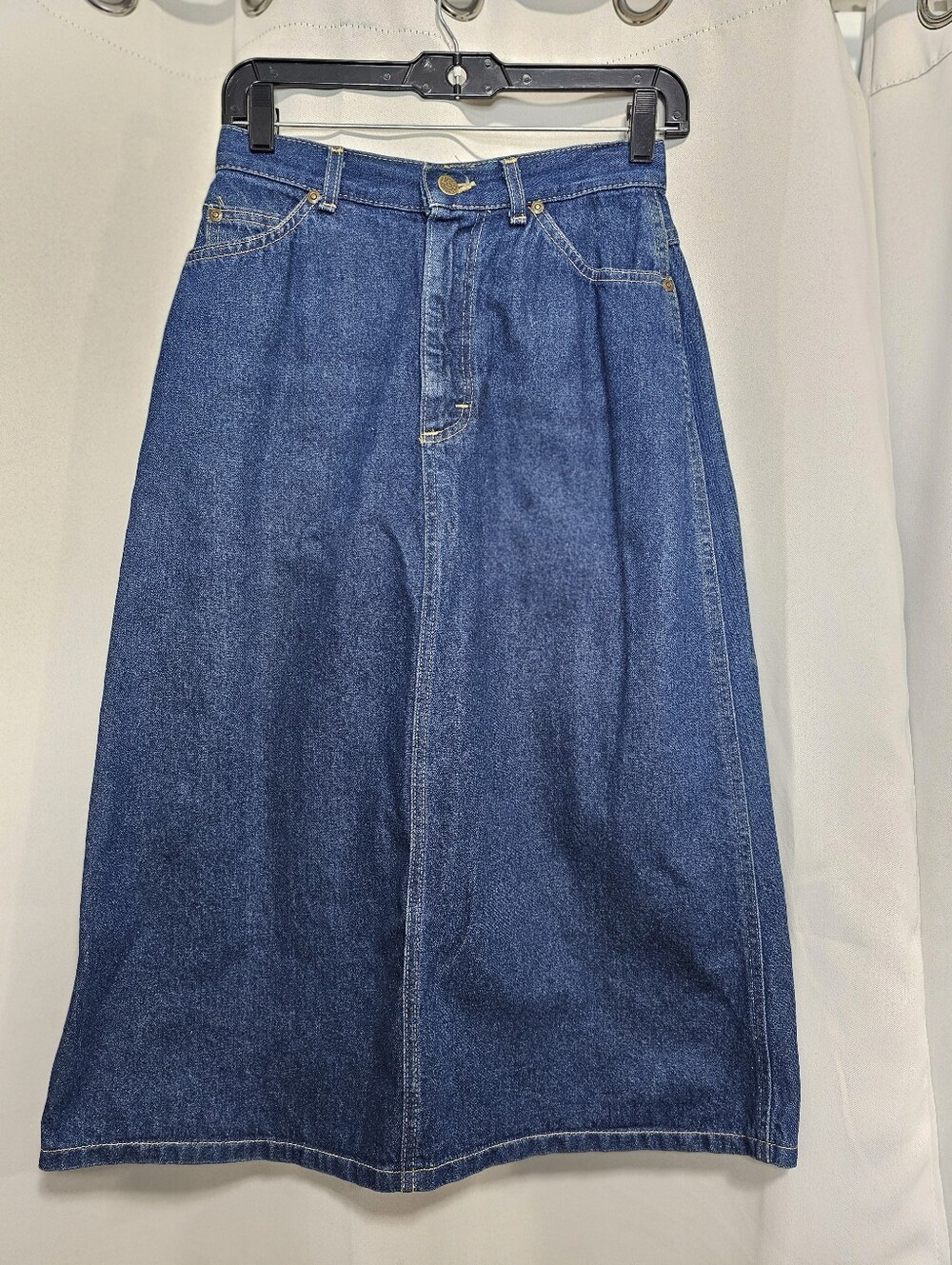 ​VTG Lee Denim Midi Skirt Waist 26 USA Made Union Made High Waist Blue Jean Slit